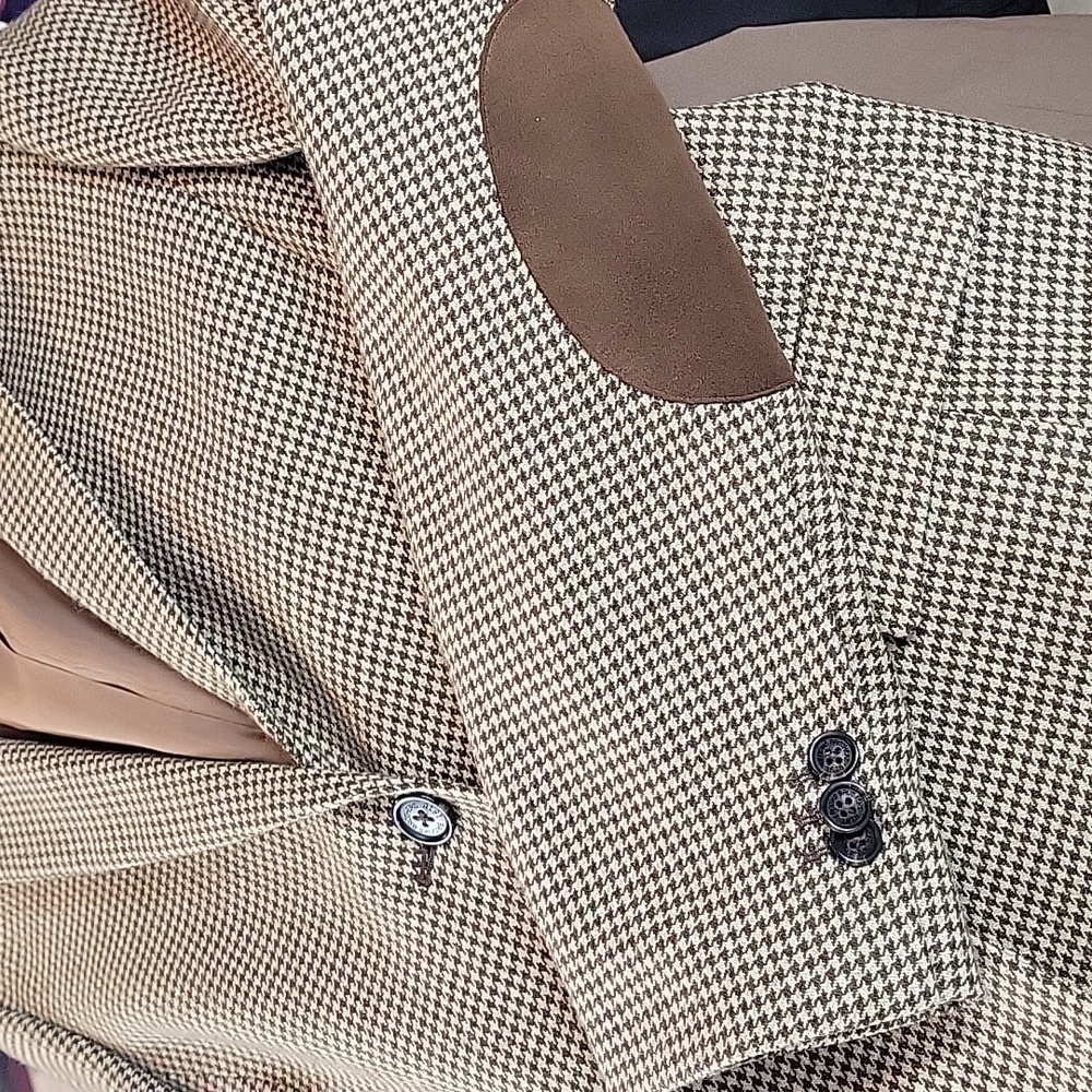 346 Brooks Brothers Herringbone Elbow Patch Wool Blazer Brown - Picture 3 of 11